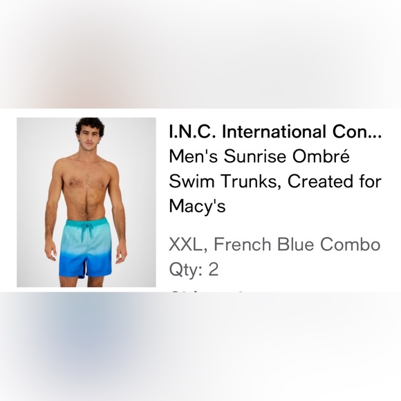 New! I.N.C. Men’s Sunrise Ombre’ Swim Trunks. French Blue Combo Size XXL - Picture 4 of 5